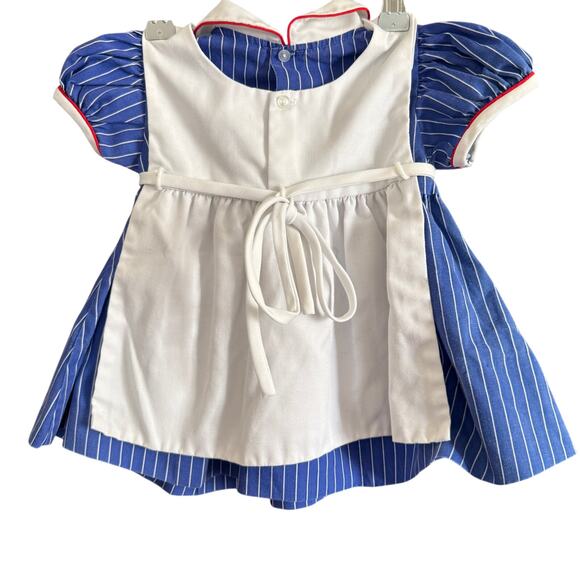 80s Vintage BABY TOGS | Blue Striped PInafore Style Dress Elephants 18 months - Picture 2 of 6